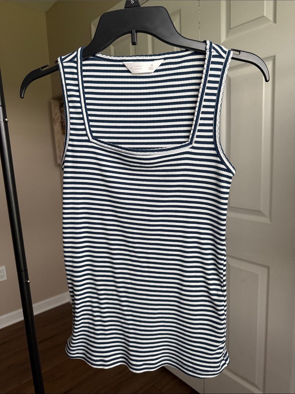 LC Lauren Conrad Blue and White Striped Square Neck Tank